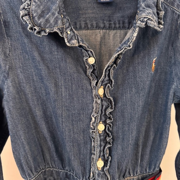 Ralph Lauren Girls Denim Button Up Dress, Long Sleeve Belt Size 5 - Picture 3 of 11